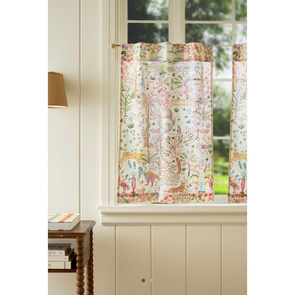Anthropologie Organic Cotton Tales Menagerie Printed Café Curtain, Set of 2